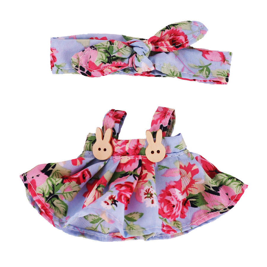 Labubu 17cm Doll Overalls & Headband Set - Floral Print