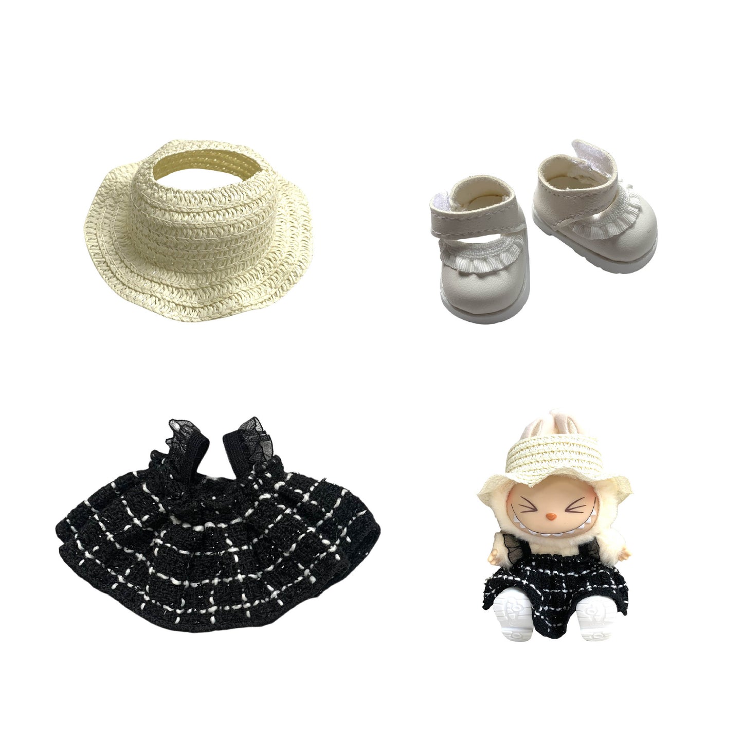 Labubu Doll Chanel Style Strap Dress Outfit for 15/17cm Dolls