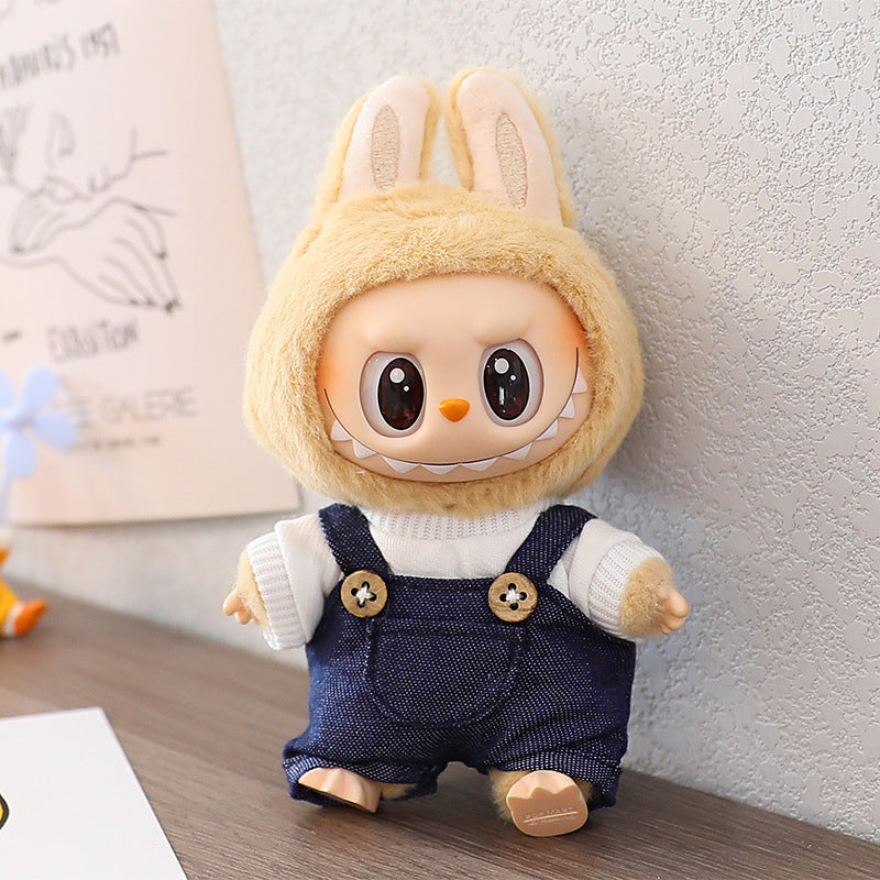 Rab cloth doll vinyl 17cm clothes doll labubu Macaron pendant clothing sweater strap pants hat shoes