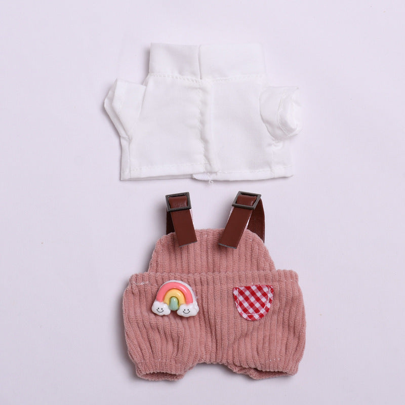 Labubu Doll Outfit - Pink Rainbow & Off-White Overalls with Hats & Shirts