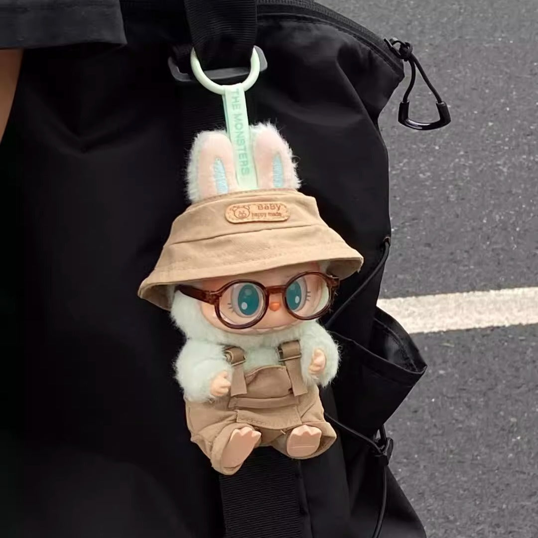Labubu Doll Outfit Set - Overalls, Hat & Glasses for 15cm Vinyl Doll