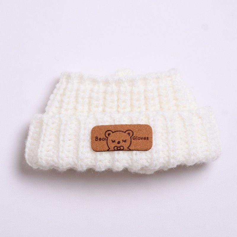 Labubu Doll Wool Hat & Scarf Set for 2nd Gen Pendant - White & Black