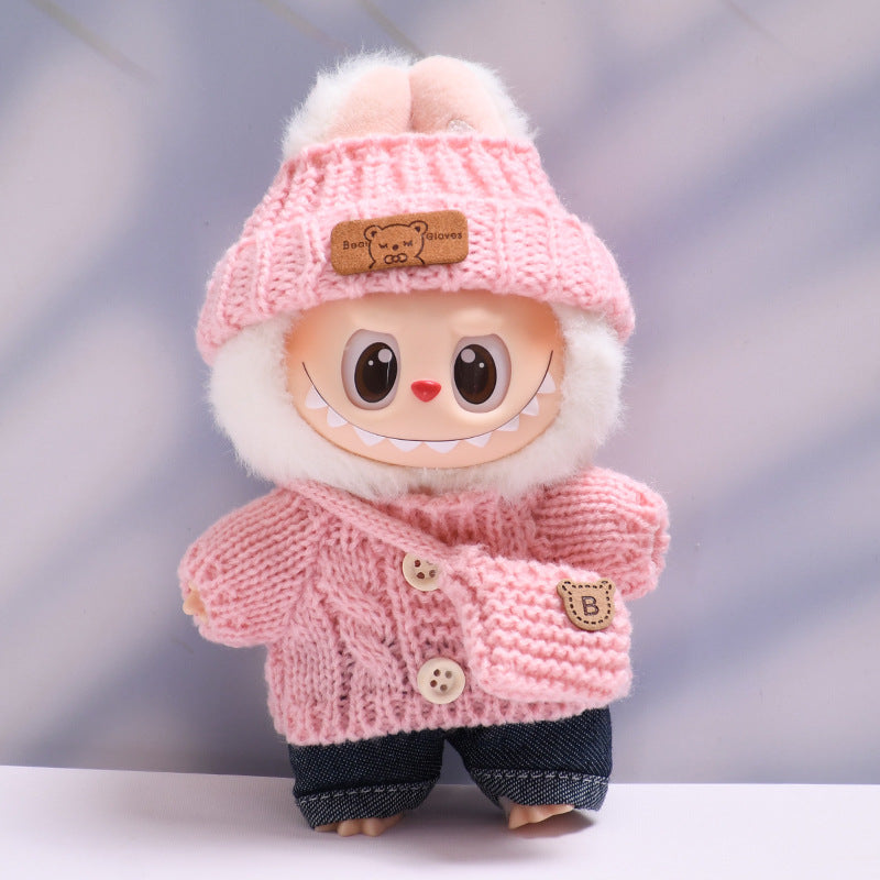 Labubu Doll Button Sweater & Hat Outfit Set for 1st & 2nd Gen Pendants