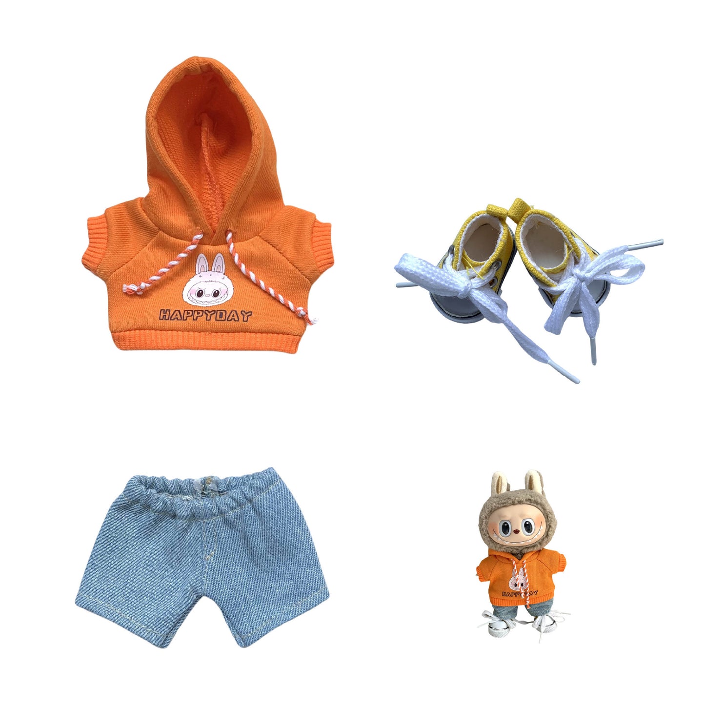 Labubu Doll Hoodie & Jeans Outfit Set with Accessories