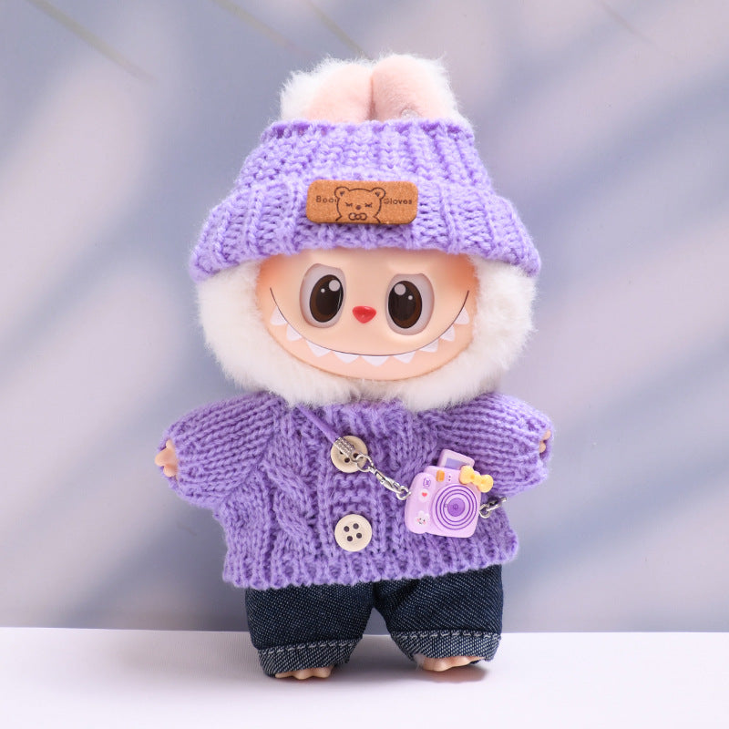 Labubu Doll Button Sweater & Hat Outfit Set for 1st & 2nd Gen Pendants