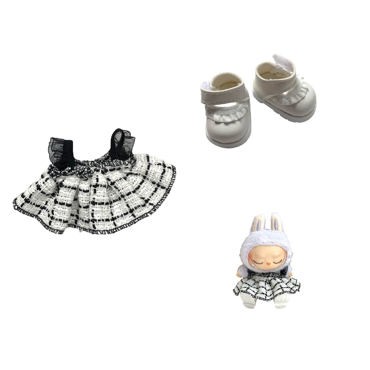 Labubu Doll Chanel Style Strap Dress Outfit for 15/17cm Dolls
