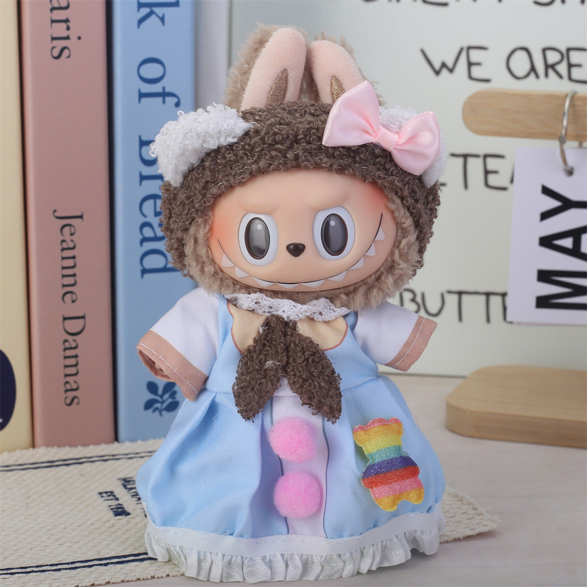 17cm Labubu Second Generation Clothes Labubu Plush Doll Toy Dress Denim suit Skirt Doll Clothes