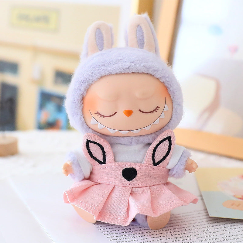 17cm Rab cloth doll first and second generation sitting party labubu doll blind box pendant military coat clothes shoes and hats