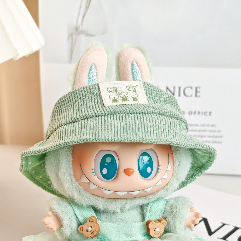 Labubu Doll Summer Outfit with Straw Hat & Accessories for 15cm Vinyl Doll