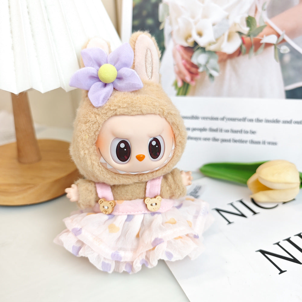 Labubu Doll Summer Outfit with Straw Hat & Accessories for 15cm Vinyl Doll