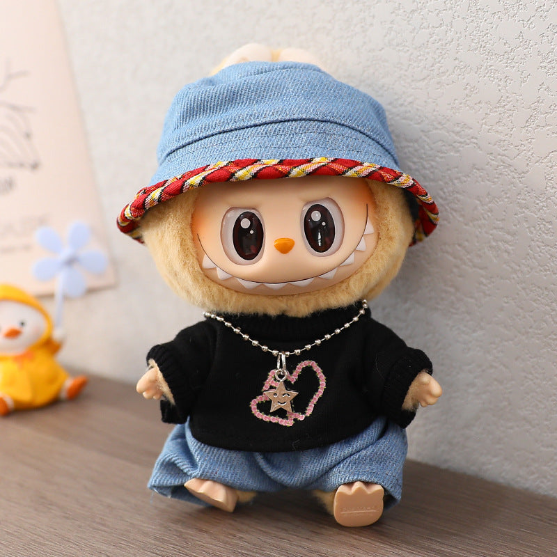 17cm Labubu Baby Coat Macaron Blind Box Sitting Party Generation II Clothes Casual suit Hat