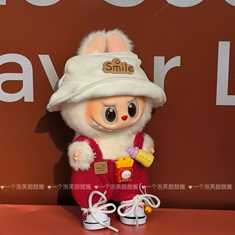 Labubu Doll Red Overalls Outfit with Hat & Shoes for 17cm Vinyl Doll
