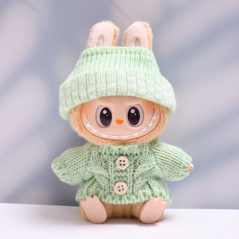 Labubu Doll Button Sweater & Hat Outfit Set for 1st & 2nd Gen Pendants