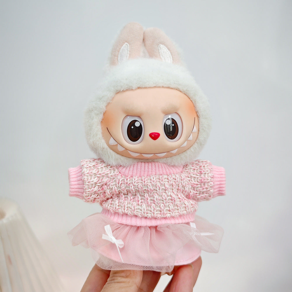 Labubu Doll Outfit Set - Knitted Sweater & Gauze Skirt with Bow Headband