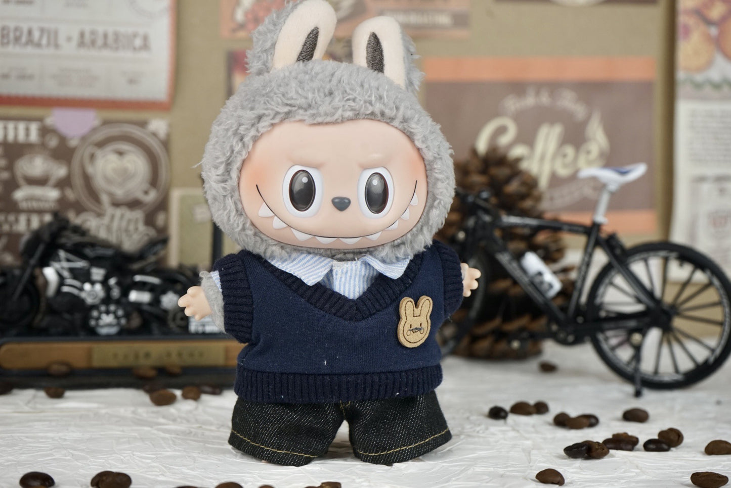 17cm Labubu Doll Gentleman Suit Outfit - Navy Blue & Gray