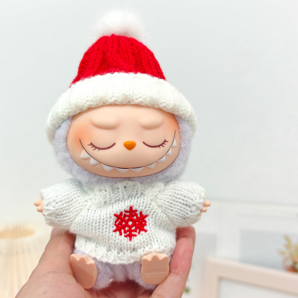 Labubu Doll New Year Red Sweater & Lucky Hat Outfit for 15-17cm Pendant Doll