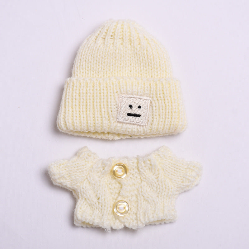 Labubu Doll Winter Outfit - White Sweater & Smiley Wool Hat for 17cm Pendant