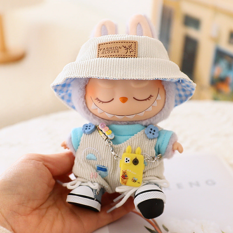 17cm labubu labubu blind box doll clothes second generation sitting party for cute suspenders suit