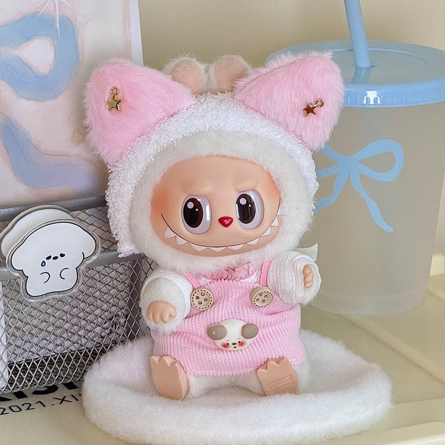 17cm Labubu Pendant Doll Vinyl Labubu Doll Can Wear suit for Plush Toy Clothes