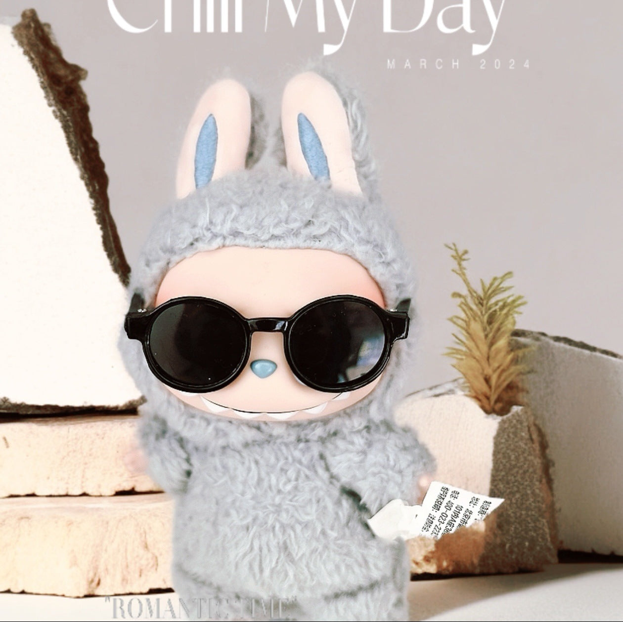 Labubu Doll Outfit Set for 17cm Vinyl Doll - Pink Hat & Sunglasses