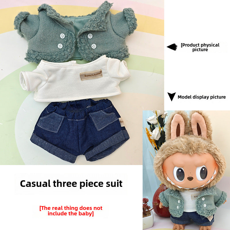 Casual clothes suitable for pulling cloth clothes for 37cm Labubu vinyl doll clothes replacement suit shoes bag