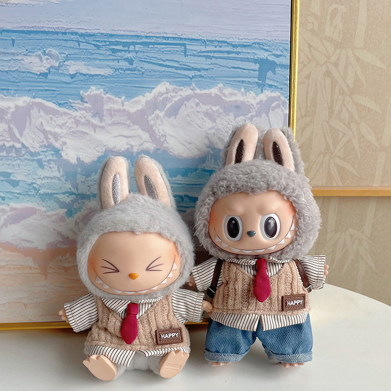 Labubu Doll Straw Hat & Outfit Set for 17cm Vinyl Doll