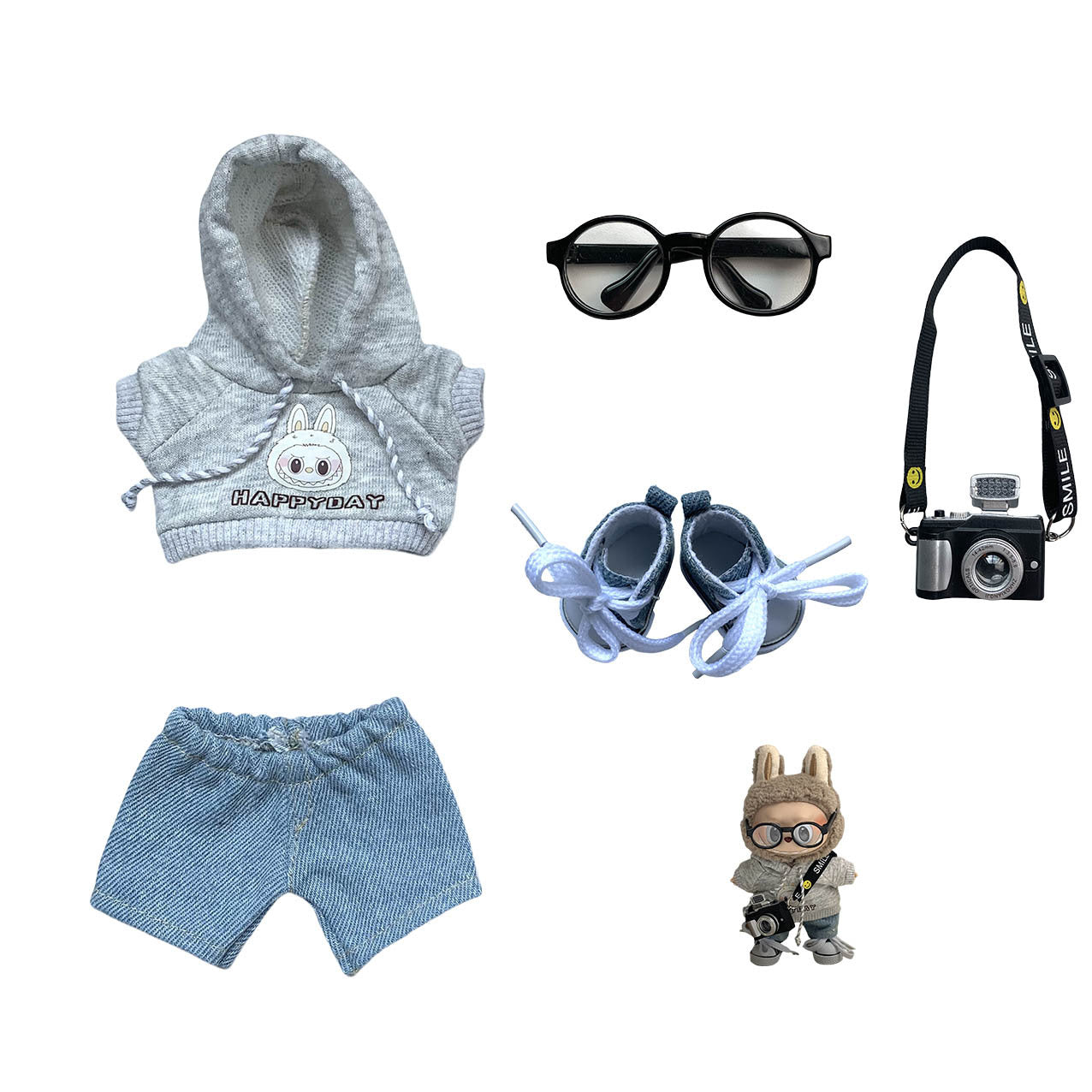 Labubu Doll Hoodie & Jeans Outfit Set with Accessories