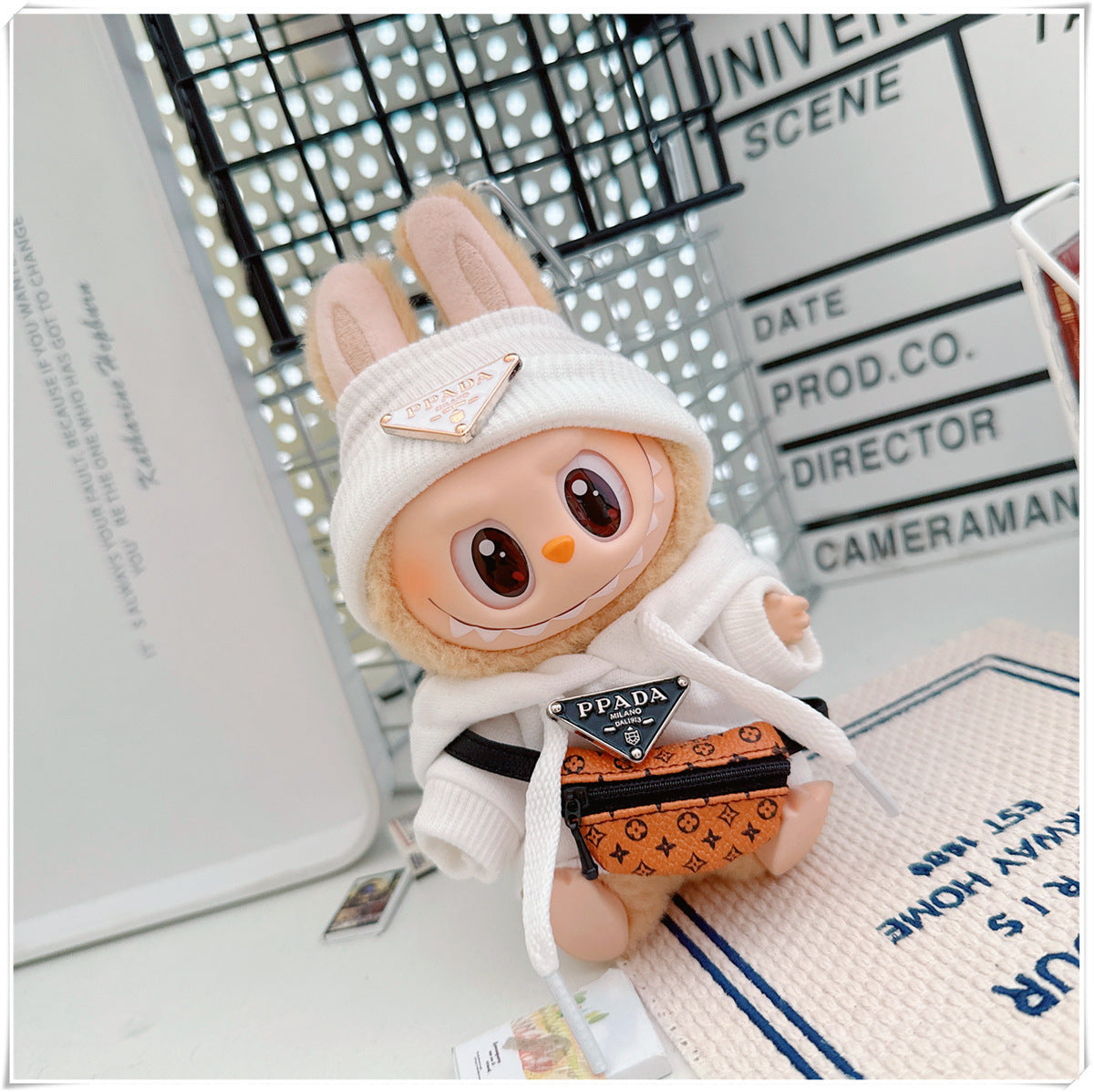 Labubu Doll Hooded Sweatshirt & Crossbody Bag Outfit for 10cm & 17cm Vinyl Dolls