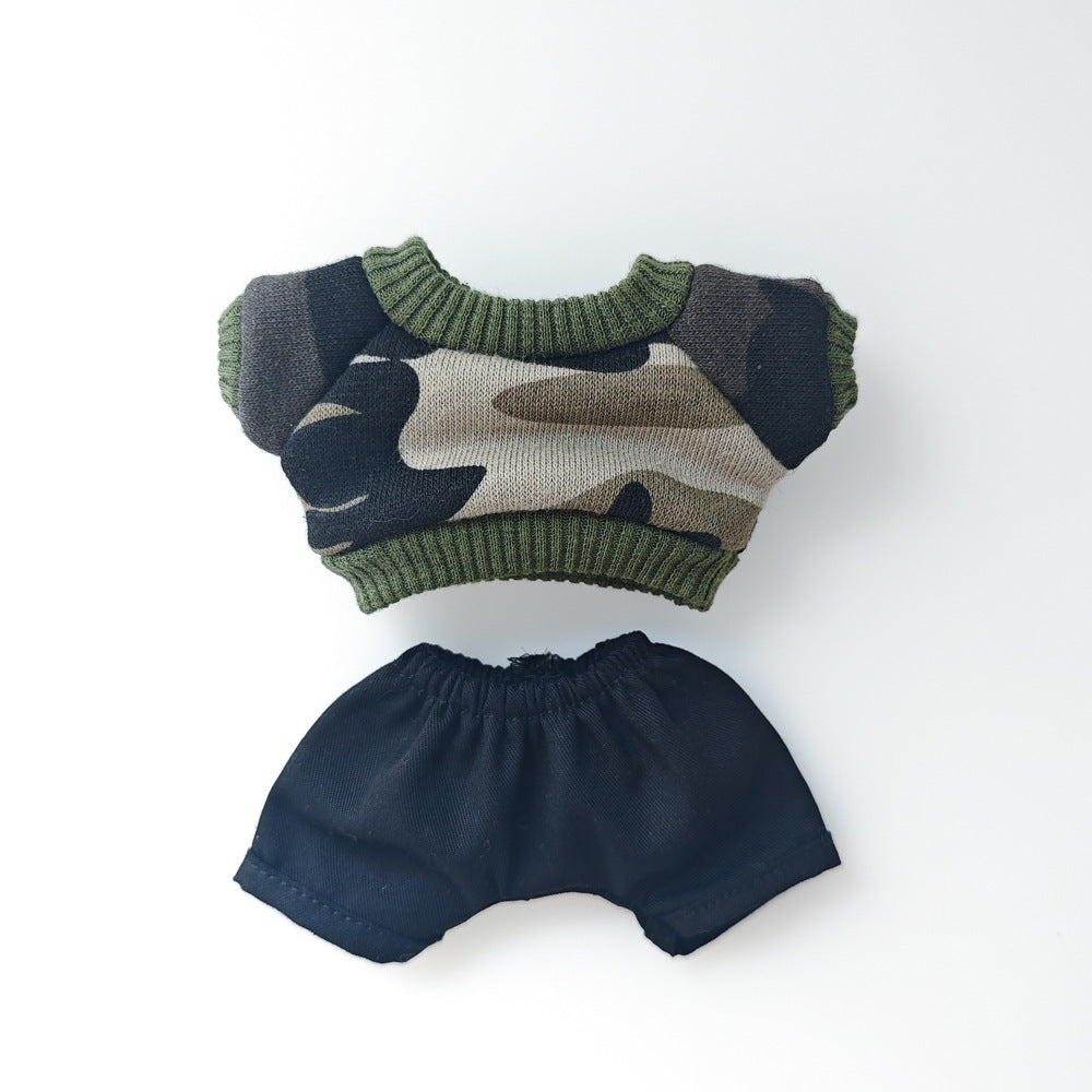 Labubu 17cm Doll Camouflage Outfit with Fisherman Hat & Accessories