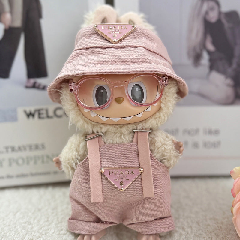 Labubu Doll Outfit Set - Overalls, Hat & Glasses for 15cm Vinyl Doll
