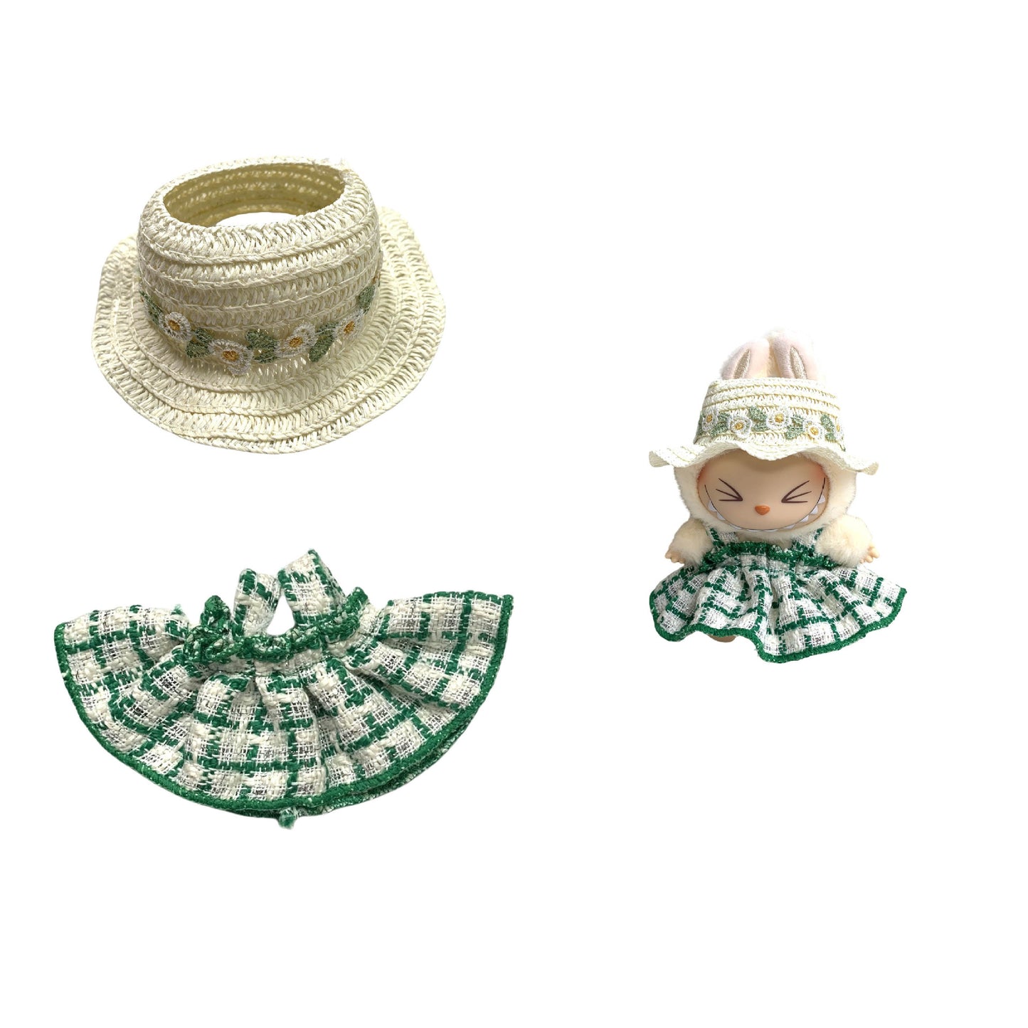 Labubu Doll Chanel Style Strap Dress Outfit for 15/17cm Dolls