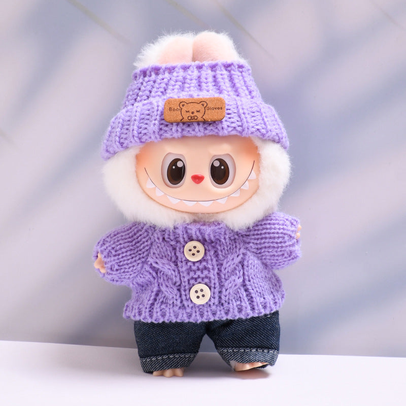 Labubu Doll Button Sweater & Hat Outfit Set for 1st & 2nd Gen Pendants