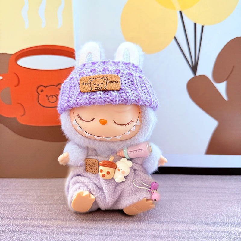 Labubu Doll Overalls Set with Baby Bottle & Hat - Cute Outfit for 1st & 2nd Gen