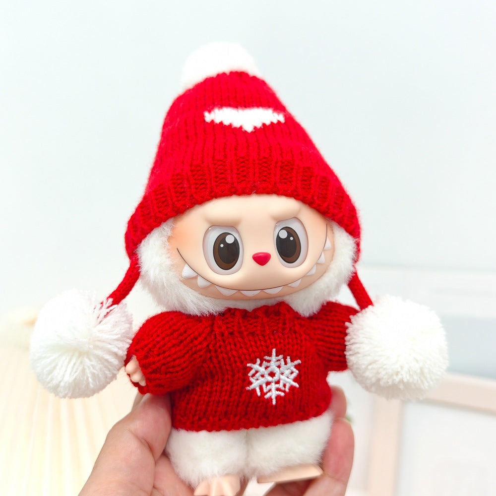 Labubu Doll New Year Red Sweater & Lucky Hat Outfit for 15-17cm Pendant Doll