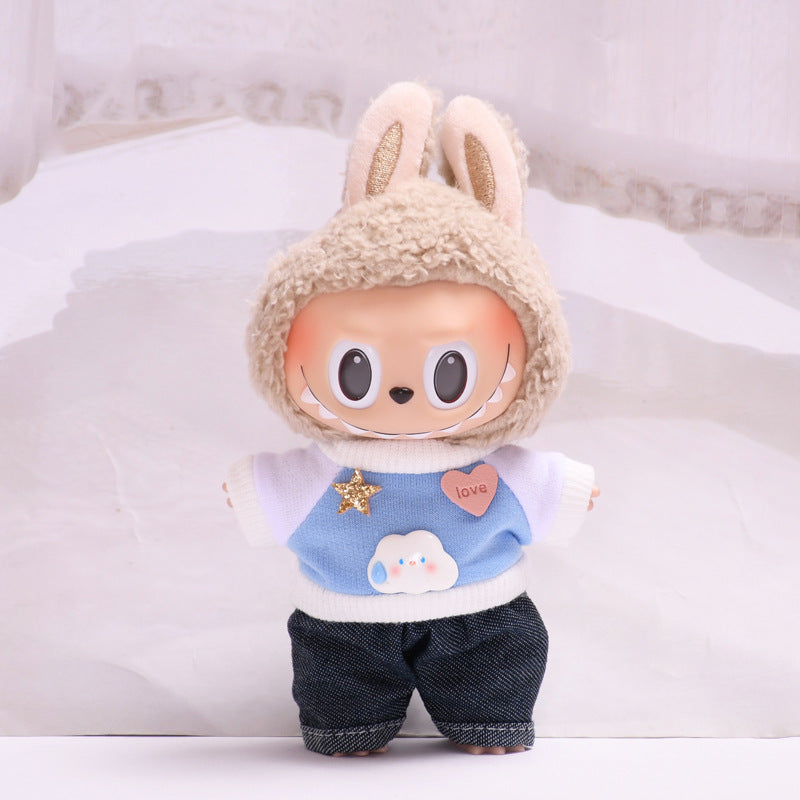 Labubu Doll Clothes - 17cm Pendant Outfit Set with T-Shirt & Suspenders