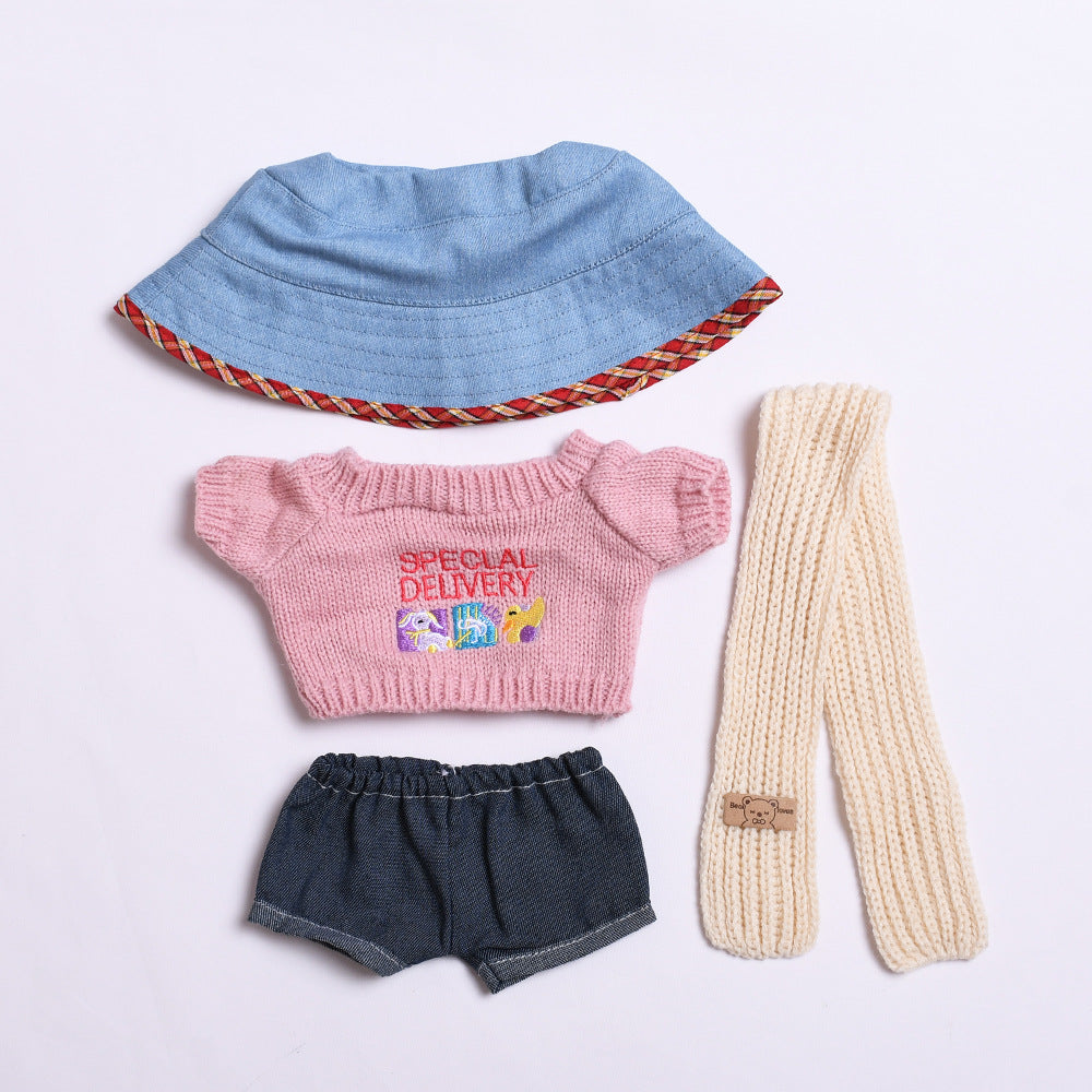 Labubu Doll Pink Sweater Outfit for 38cm Vinyl Doll - Scarf & Hat