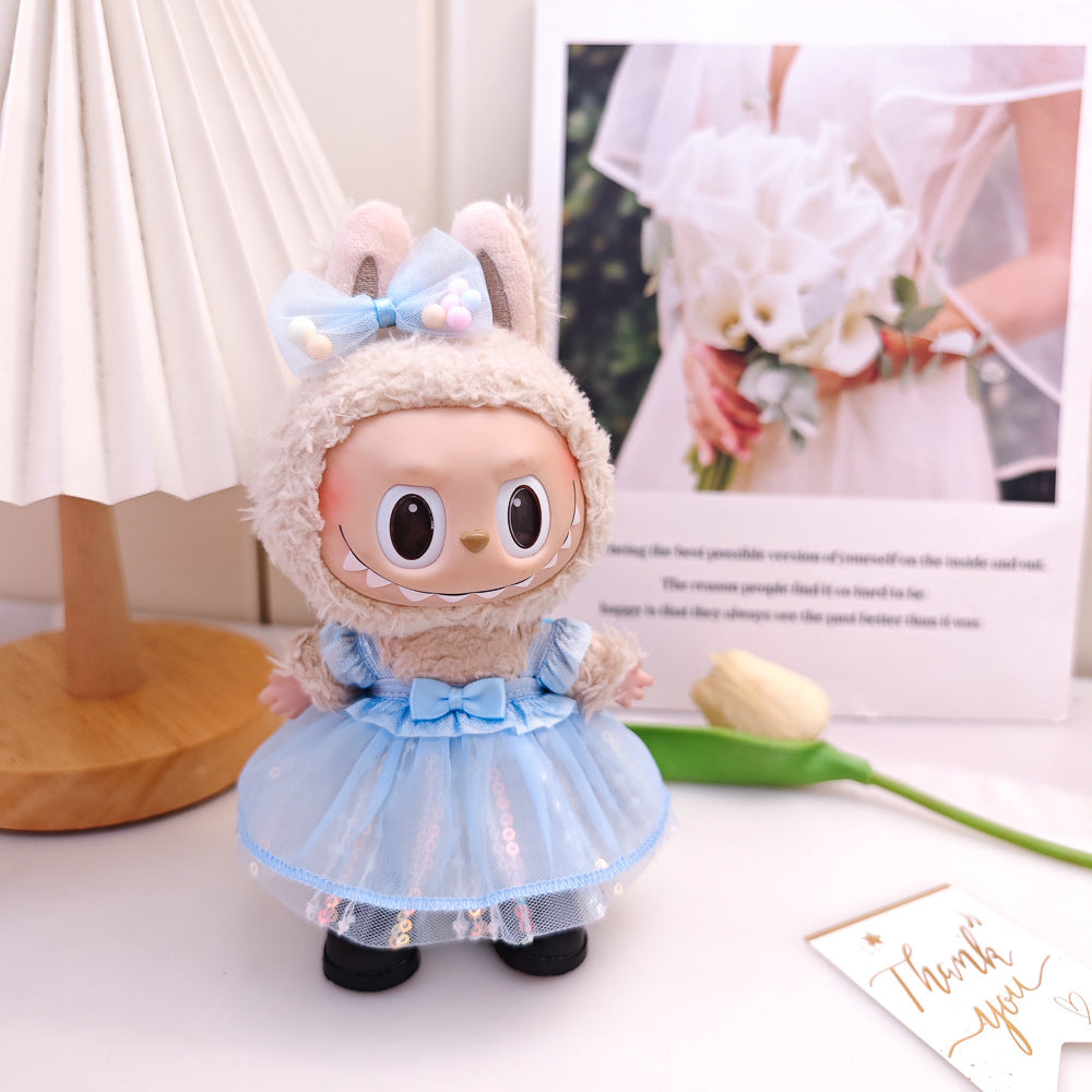 Labubu Doll Pink Gauze Skirt & Hair Accessories for 17cm Vinyl Doll