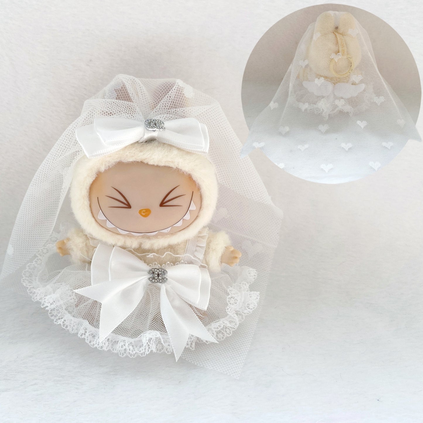 Labubu 17cm Doll Wedding Dress with Lace & Angel Wings