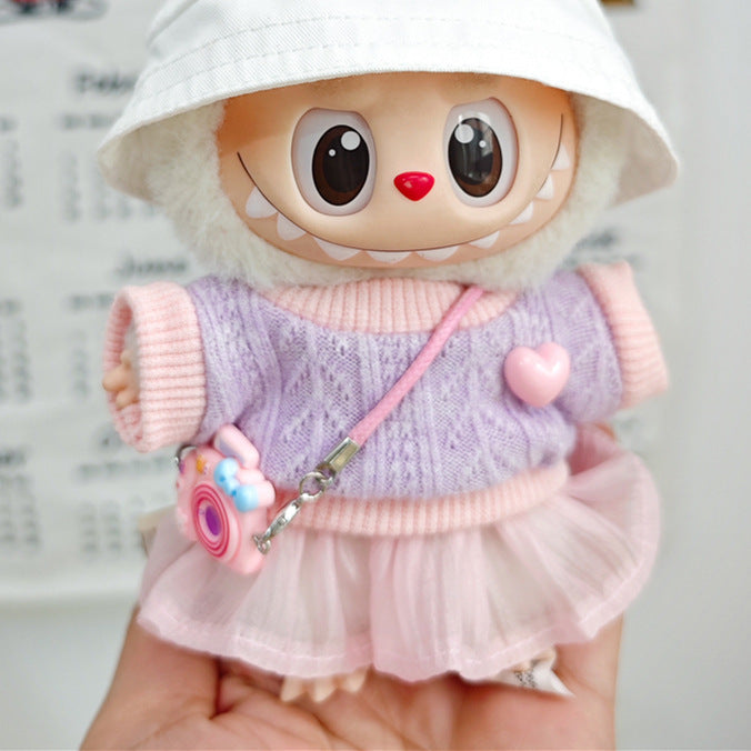 Labubu Doll Spring Outfit Set with Straw Hat & Accessories for 17cm Vinyl Doll