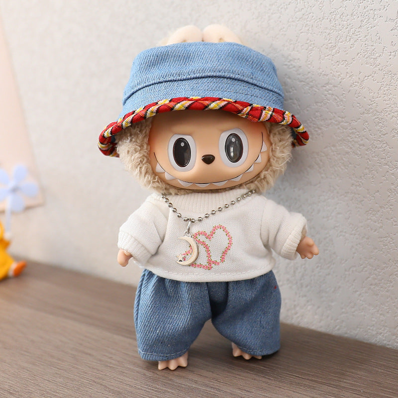 17cm Labubu Baby Coat Macaron Blind Box Sitting Party Generation II Clothes Casual suit Hat