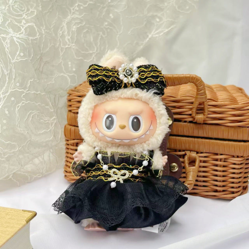 Labubu Doll Skirt Outfit with Necklace & Hair Accessories for 17cm Vinyl Doll