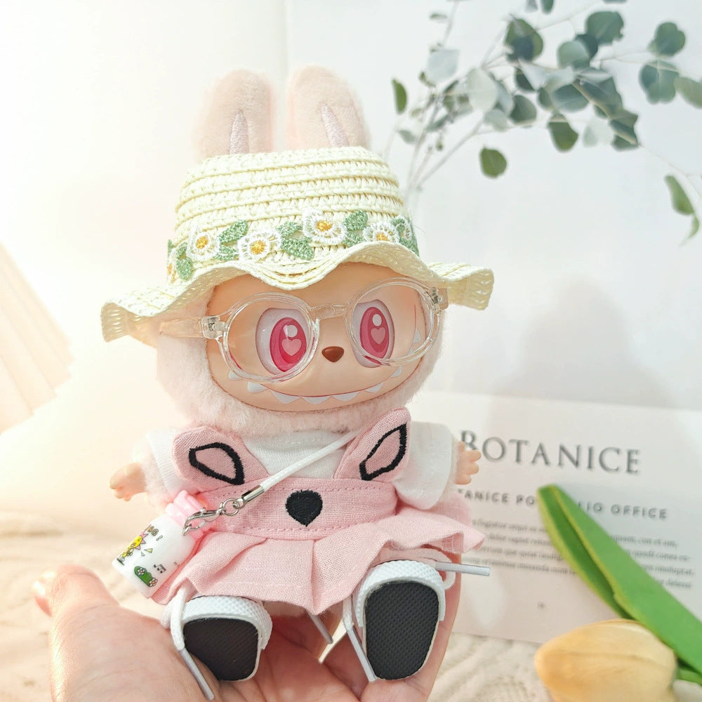 Labubu Doll Spring Outfit Set with Straw Hat & Accessories for 17cm Vinyl Doll