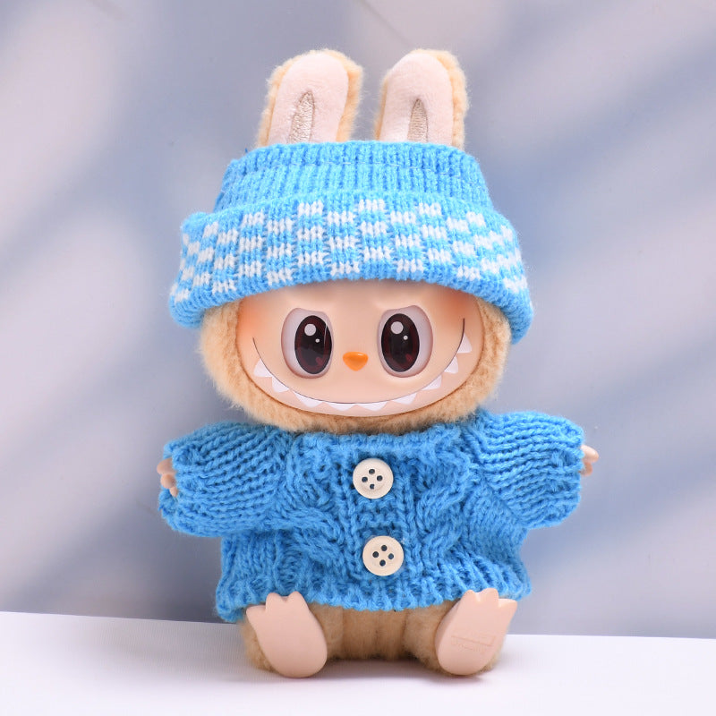 Labubu Doll Button Sweater & Hat Outfit Set for 1st & 2nd Gen Pendants