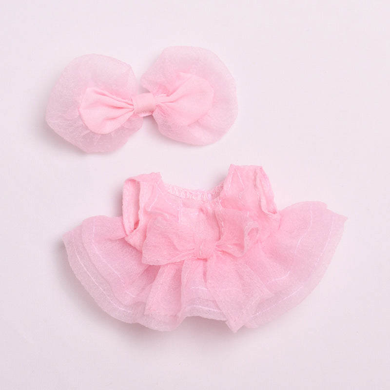 Labubu Doll Pink & Blue Big Bow Sundress Outfit with Headwear for 17cm Vinyl Doll