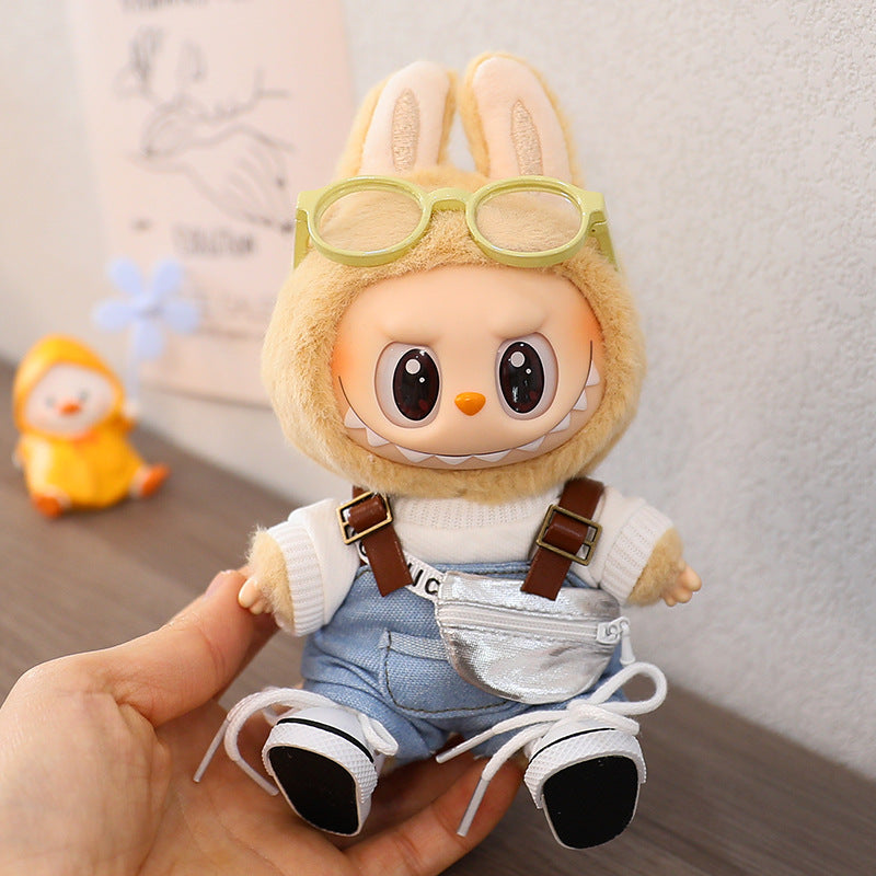 Rab cloth doll vinyl 17cm clothes doll labubu Macaron pendant clothing sweater strap pants hat shoes