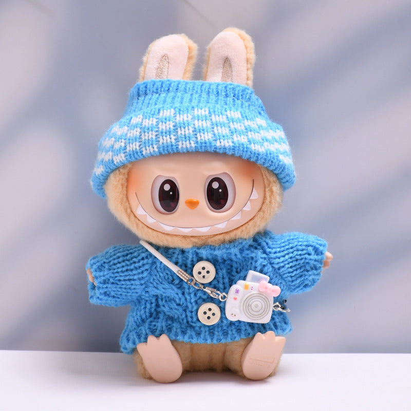 Labubu Doll Button Sweater & Hat Outfit Set for 1st & 2nd Gen Pendants