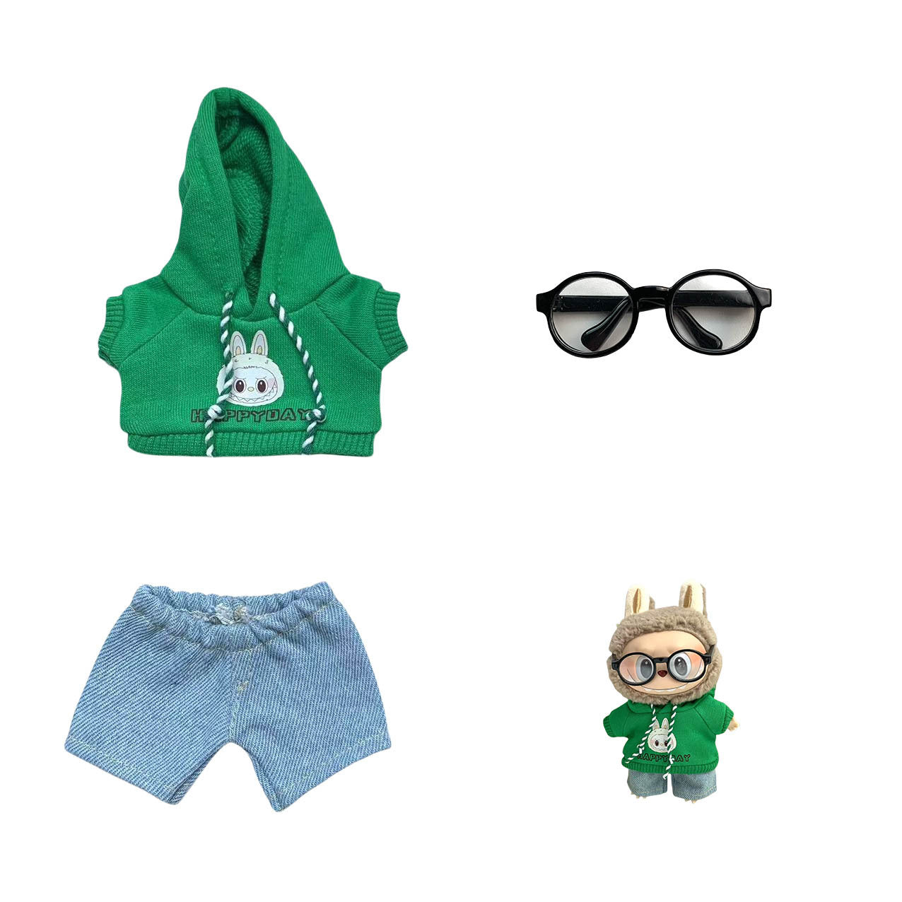 Labubu Doll Hoodie & Jeans Outfit Set with Accessories