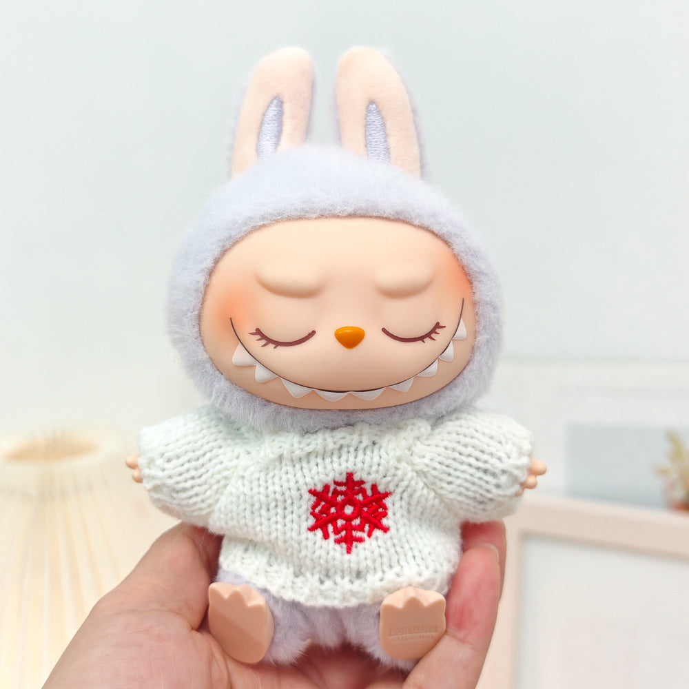 Labubu Doll New Year Red Sweater & Lucky Hat Outfit for 15-17cm Pendant Doll