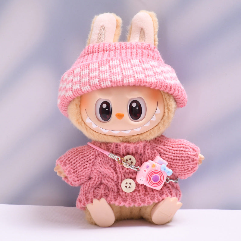 Labubu Doll Button Sweater & Hat Outfit Set for 1st & 2nd Gen Pendants