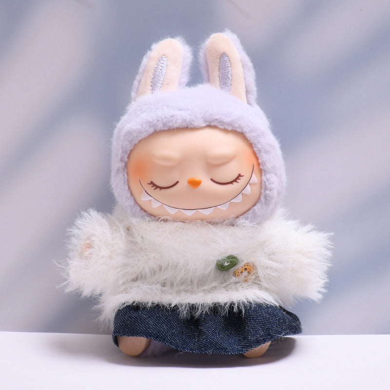 Labubu Doll Outfit - Furry Button Top & Denim Skirt/Jeans for 2nd Gen Pendant